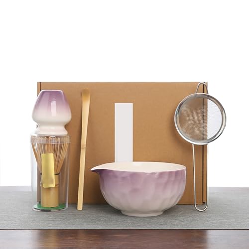 Matcha Set, 5 Stück Matcha Tee Set mit Matcha Besen, Edelstahlsieb, Matcha Schale, Matcha Löffel, Besenhalter aus Keramik, Geschenk für Matcha-Liebhaber, von ZGZFEIYU