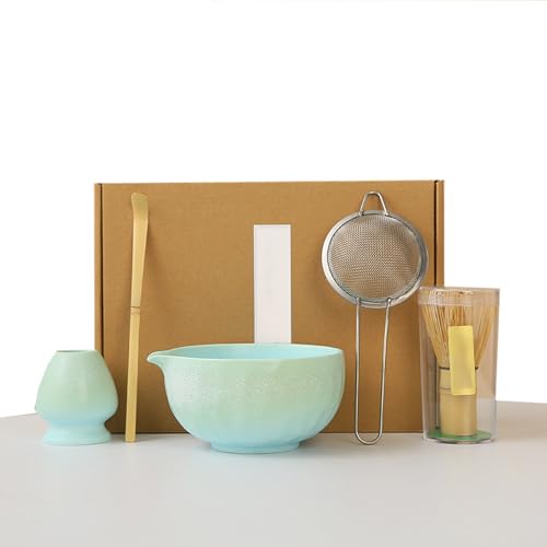 Matcha Set, 5 Stück Matcha Tee Set mit Matcha Besen, Edelstahlsieb, Matcha Schale, Matcha Löffel, Besenhalter aus Keramik, Geschenk für Matcha-Liebhaber, Matcha Set, 5 Stück Matcha Tee Set mit Matcha Besen, Edelstahlsieb, Matcha Schale, Matcha Löffel, Besenhalter aus Keramik, Geschenk für Matcha-Liebhaber, von ZGZFEIYU