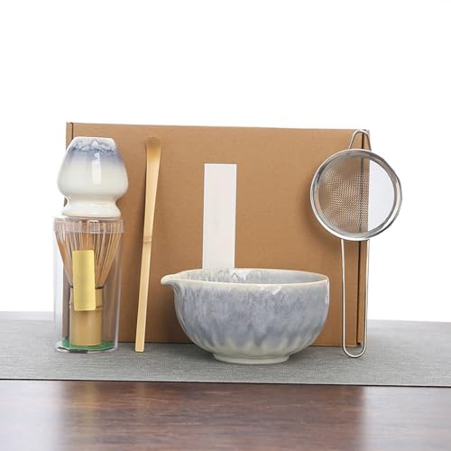 Matcha Set, 5 Stück Matcha Tee Set mit Matcha Besen, Edelstahlsieb, Matcha Schale, Matcha Löffel, Besenhalter aus Keramik, Geschenk für Matcha-Liebhaber, Matcha Set, 5 Stück Matcha Tee Set mit Matcha Besen, Edelstahlsieb, Matcha Schale, Matcha Löffel, Besenhalter aus Keramik, Geschenk für Matcha-Liebhaber, von ZGZFEIYU
