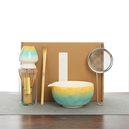 Matcha Set, 5 Stück Matcha Tee Set mit Matcha Besen, Edelstahlsieb, Matcha Schale, Matcha Löffel, Besenhalter aus Keramik, Geschenk für Matcha-Liebhaber, von ZGZFEIYU