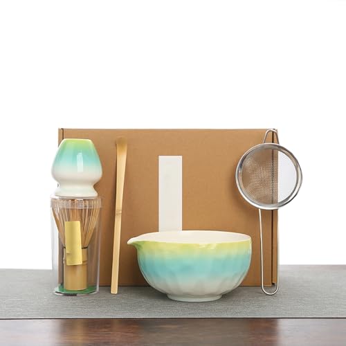 Matcha Set, 5 Stück Matcha Tee Set mit Matcha Besen, Edelstahlsieb, Matcha Schale, Matcha Löffel, Besenhalter aus Keramik, Geschenk für Matcha-Liebhaber, Matcha Set, 5 Stück Matcha Tee Set mit Matcha Besen, Edelstahlsieb, Matcha Schale, Matcha Löffel, Besenhalter aus Keramik, Geschenk für Matcha-Liebhaber, von ZGZFEIYU