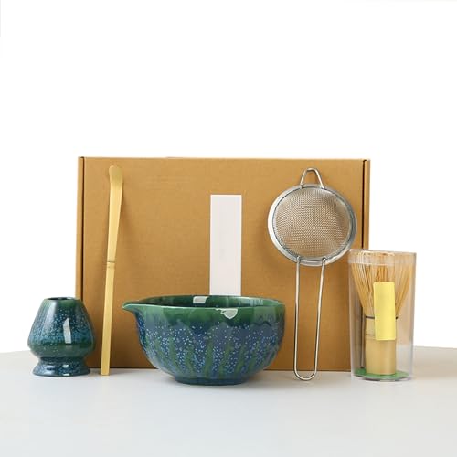 Matcha Set, 5 Stück Matcha Tee Set mit Matcha Besen, Edelstahlsieb, Matcha Schale, Matcha Löffel, Besenhalter aus Keramik, Geschenk für Matcha-Liebhaber, von ZGZFEIYU