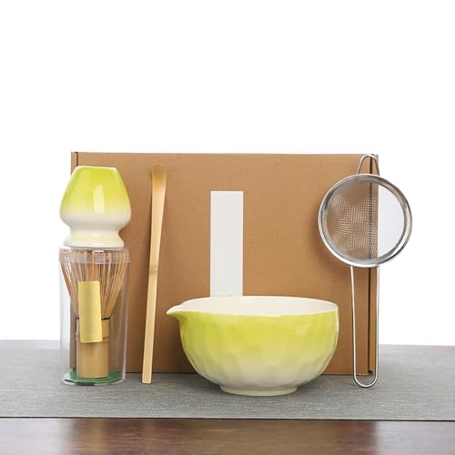 Matcha Set, 5 Stück Matcha Tee Set mit Matcha Besen, Edelstahlsieb, Matcha Schale, Matcha Löffel, Besenhalter aus Keramik, Geschenk für Matcha-Liebhaber, von ZGZFEIYU