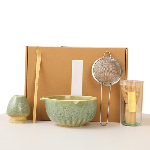 Matcha Set, 5 Stück Matcha Tee Set mit Matcha Besen, Edelstahlsieb, Matcha Schale, Matcha Löffel, Besenhalter aus Keramik, Geschenk für Matcha-Liebhaber, von ZGZFEIYU