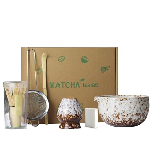 Matcha Set, 6 Stück Matcha Tee Set mit Matcha Besen, Edelstahlsieb, Matcha Schale, Matcha Löffel, Besenhalter aus Keramik, Scheuerschwamm, Geschenk für Matcha-Liebhaber Matcha Set, 6 Stück Matcha Tee Set mit Matcha Besen, Edelstahlsieb, Matcha Schale, Matcha Löffel, Besenhalter aus Keramik, Scheuerschwamm, Geschenk für Matcha-Liebhaber von ZGZFEIYU