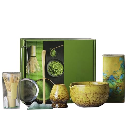 Matcha Set, 7 Stück Matcha Tee Set mit Matcha Besen, Edelstahlsieb, Matcha Schale, Matcha Löffel, Besenhalter aus Keramik, Scheuerschwamm, Geschenk für Matcha-Liebhaber Matcha Set, 7 Stück Matcha Tee Set mit Matcha Besen, Edelstahlsieb, Matcha Schale, Matcha Löffel, Besenhalter aus Keramik, Scheuerschwamm, Geschenk für Matcha-Liebhaber von ZGZFEIYU