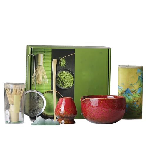 Matcha Set, 7 Stück Matcha Tee Set mit Matcha Besen, Edelstahlsieb, Matcha Schale, Matcha Löffel, Besenhalter aus Keramik, Scheuerschwamm, Geschenk für Matcha-Liebhaber von ZGZFEIYU