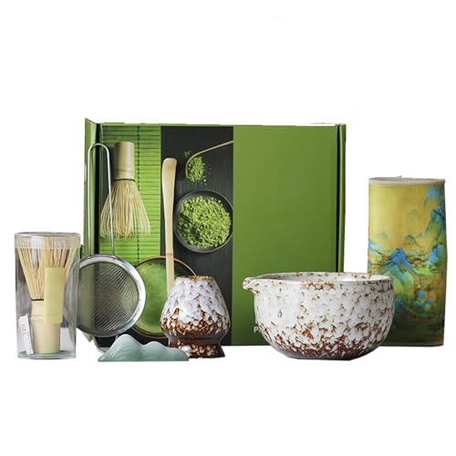 Matcha Set, 7 Stück Matcha Tee Set mit Matcha Besen, Edelstahlsieb, Matcha Schale, Matcha Löffel, Besenhalter aus Keramik, Scheuerschwamm, Geschenk für Matcha-Liebhaber Matcha Set, 7 Stück Matcha Tee Set mit Matcha Besen, Edelstahlsieb, Matcha Schale, Matcha Löffel, Besenhalter aus Keramik, Scheuerschwamm, Geschenk für Matcha-Liebhaber von ZGZFEIYU