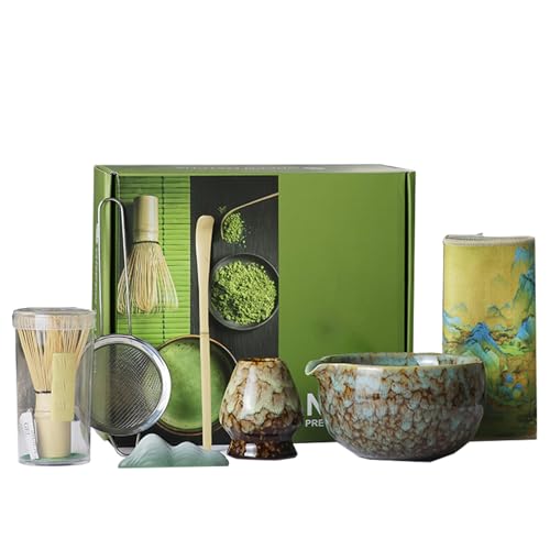Matcha Set, 7 Stück Matcha Tee Set mit Matcha Besen, Edelstahlsieb, Matcha Schale, Matcha Löffel, Besenhalter aus Keramik, Scheuerschwamm, Geschenk für Matcha-Liebhaber von ZGZFEIYU