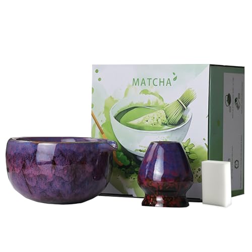 ZGZFEIYU Matcha Set, 3 Stück Matcha Tee Set mit Matcha Besen, Edelstahlsieb, Matcha Schale, Matcha Löffel, Besenhalter aus Keramik, Scheuerschwamm, Geschenk für Matcha-Liebhaber von ZGZFEIYU