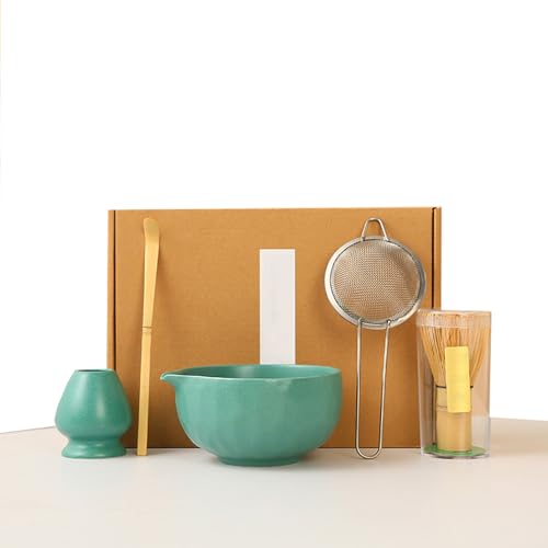 ZGZFEIYU Matcha Set, 5 Stück Matcha Tee Set mit Matcha Besen, Edelstahlsieb, Matcha Schale, Matcha Löffel, Besenhalter aus Keramik, Geschenk für Matcha-Liebhaber, von ZGZFEIYU