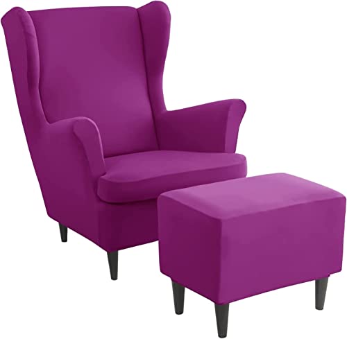 ZGantrix Ohrensessel überzug mit Hocker Bezug, 2 Teilig Sessel-Überwürfe+1 Teilig Ottomane Schonbezug, Beige/Grün/Rosa/Blau Ohrensessel Schonbezüge Sesselhusse Stretch Tiger Stuhlbezug mit Armlehne von ZGantrix
