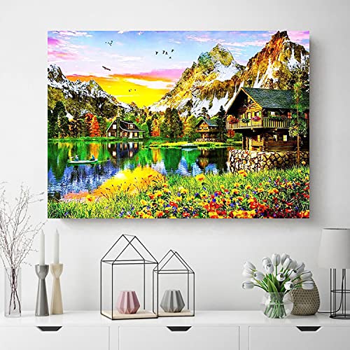 ZGMAXCL DIY 5D Diamond Painting Stickerei Strass Diamant Malerei Diamond Painting Set Diamant Painting Bilder Erwachsene Full Groß Haus am See Home Wall Decor 60x50 cm von ZGmaxCL