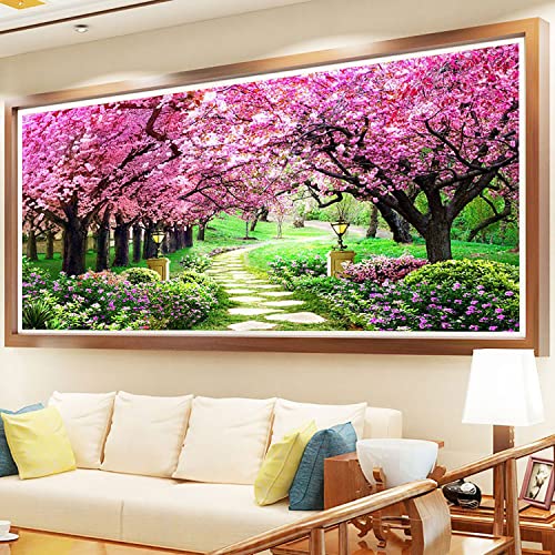 ZGMAXCL DIY 5D Diamond Painting Stickerei Strass Diamant Malerei Diamond Painting Set Diamant Painting Bilder Erwachsene Full Groß Rosa Baum Home Wanddekoration 120x50 cm von ZGmaxCL