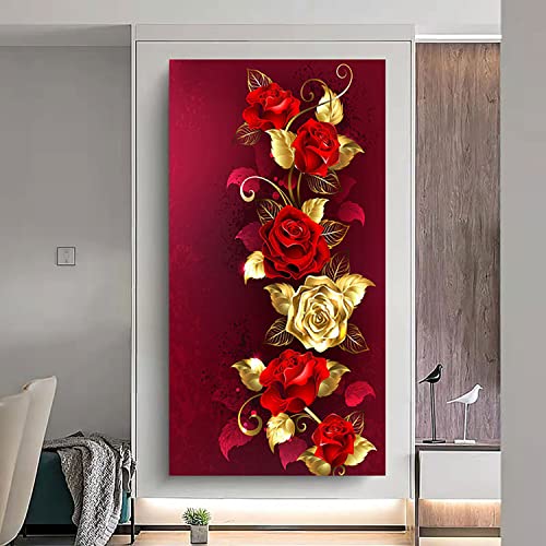 ZGmaxCL 5D Diamanten Gemälde Set DIY Diamant Malerei Diamant Painting Bilder Diamantmalerei Mosaikherstellung Erwachsene Kinder Full Groß Rote Rosen und Goldene Rosen Wall Dekoration 70x40 cm von ZGmaxCL