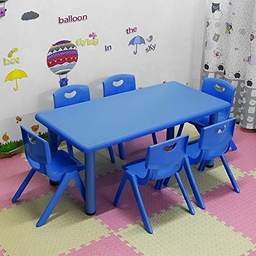 ZH Tisch Und Stuhl Kinderzimmer, Kinder Rechteckiger Plastiktisch Und 6 Sitz,Tragbarer LernaktivitäTstisch Und Stapelbarer StüHle von ZH