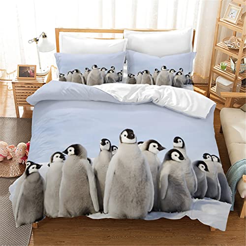 Bettwäsche 140x200cm Hellblauer Pinguin Atmungsaktiv Flauschige BettwäSche Mit ReißVerschluss Und 2 Mal 80x80cm Kissenbezug von ZHAMEN