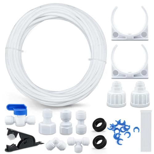 Wasserzulaufleitung Universal Anschluss-Set mit Schlauchschelle Wasserfilter Schlauch 1/4 6,35mm für Side by Side Kühlschrank, Umkehrosmoseanlage Trinkwasser Kühlschrankschlauch Rohrschneider 15m von ZHANChen