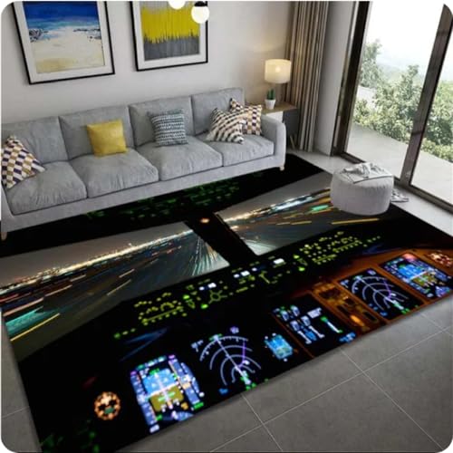 ZHANGCHENG Flugzeug-Cockpit-Teppich, Wohnzimmer-Flugzeug-Teppich, Kreative Fußmatte, Großer Teppich, Spielmatte, Schlafzimmer-Nachttisch-Bodenmatte 160X230CM von ZHANGCHENG