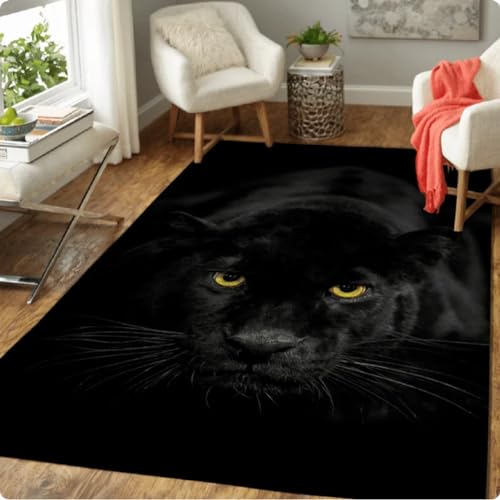 ZHANGCHENG Panther-Teppich, Schwarzer Leoparden-Teppich, Teppich Für Wohnzimmer, Großer Teppich, Tier-Fußmatte Für Schlafzimmer, Heimdekoration, Stammes-Teppich 140X200CM von ZHANGCHENG