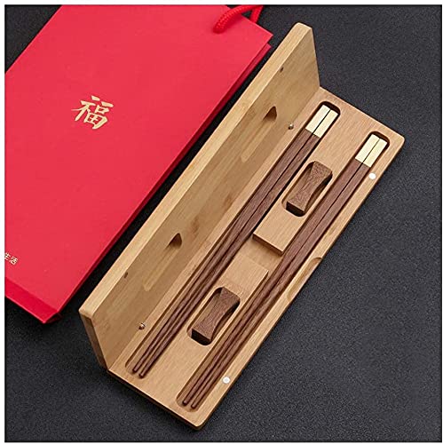 ZHANGDONG Chopsticks essstäbchen stäbchen Sushi stäbchen Sushi Holz 2 Paar Naturholz-Essstäbchen-Geschenk-Set mit Halter, Messingkopf Handwerk Essstäbchen-Geschenk mit Massivholz-Box. Liebha von ZHANGDONG