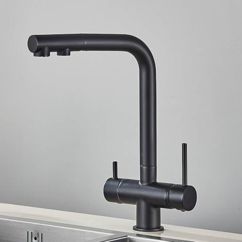 Wasserreiniger Küchenarmatur Schwarz Herausziehbarer flexibler Filter Küchenarmaturen Messing 2 in 1 Heiß-Kaltwasser-Mischbatterie, Chrom-Wasserhahn Wasserreiniger Küchenarmatur Schwarz Herausziehbarer flexibler Filter Küchenarmaturen Messing 2 in 1 Heiß-Kaltwasser-Mischbatterie, Chrom-Wasserhahn von ZHANGGL