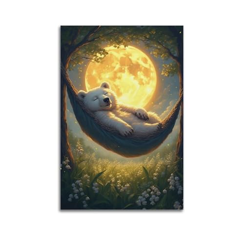 Wandkunst, Motiv: Eisbär in Hängematte, entspannende Dekoration, Clubhaus-Poster, künstlerisches Wandbild, modernes hängendes Dekor-Poster, 60 x 90 cm Wandkunst, Motiv: Eisbär in Hängematte, entspannende Dekoration, Clubhaus-Poster, künstlerisches Wandbild, modernes hängendes Dekor-Poster, 60 x 90 cm von ZHANGJIENAN
