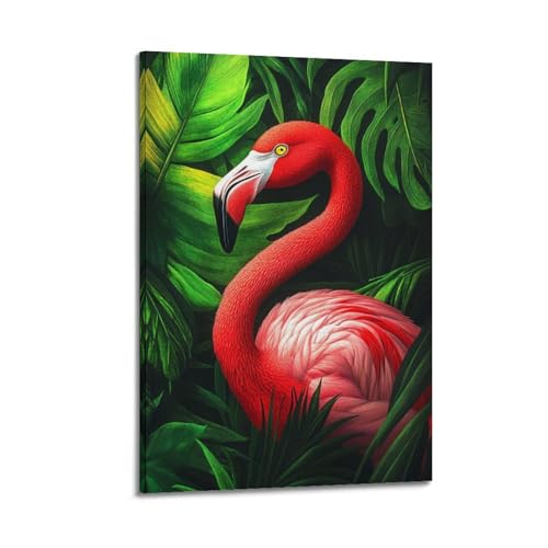 Wandkunst, Motiv: Flamingo im Dschungel, tropische Dekoration, Badezimmer-Poster, künstlerisches Wandbild, modernes hängendes Dekor-Poster, 60 x 90 cm von ZHANGJIENAN