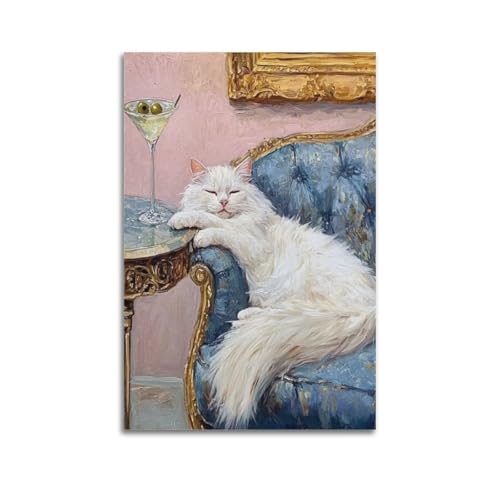 Weiße Katze, Martini, Sofa-Wandkunst, elegante Dekoration, Haustier-Poster, künstlerisches Wandbild, modernes hängendes Dekor-Poster, 40 x 60 cm Weiße Katze, Martini, Sofa-Wandkunst, elegante Dekoration, Haustier-Poster, künstlerisches Wandbild, modernes hängendes Dekor-Poster, 40 x 60 cm von ZHANGJIENAN