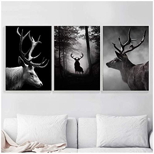 Schwarz Weiß Hirsch Wald Landschaft Wandkunst Leinwand Malerei Nordic Poster Und Drucke Wandbilder Für Wohnzimmer Decor-50x70 cm Kein Rahmen von ZHANGPENGBOFBH