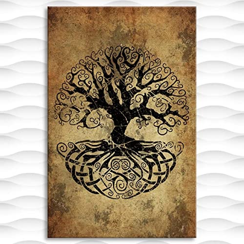 ZHANGWEIART Leinwandbilder Yggdrasil Baum des Lebens Bild Wandkunst Poster und Drucke Ölgemälde auf Leinwand für Wohnzimmer Wohnkultur 60x90cm von ZHANGWEIART