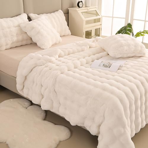 ZHANGXIAOMIN Bubble Decke Weiß Kuscheldecke Flauschig Fellimitat Flauschige Fluffy Blanket für Bett Sofa Casual (Beige Weiß, 35 * 35 Kissenbezug) von ZHANGXIAOMIN