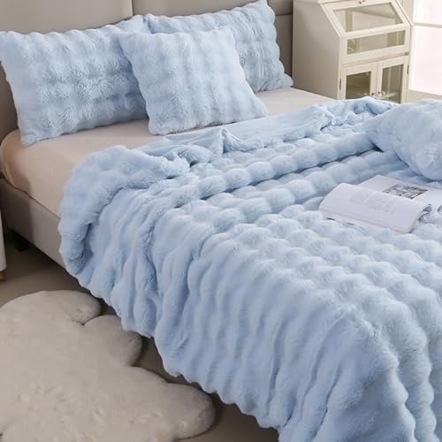 ZHANGXIAOMIN Bubble Decke Weiß Kuscheldecke Flauschig Fellimitat Decke Kuscheldecke Flauschig Flauschige Decke Fluffy Blanket Bubble Decke FüR Bett Sofa Casual Decke (hellblau,45 * 45CM Kissenbezug) von ZHANGXIAOMIN
