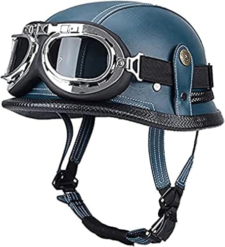 ZHANGXIO Motorrad Halbhelm Mit Eine Brille ECE Zertifizierung Bequemes Futter Schnellverschluss Leder Motorrad Halbhelme FüR Erwachsene von ZHANGXIO