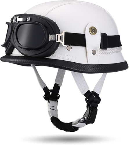 ZHANGXIO Motorrad Halbhelm Mit Eine Brille ECE Zertifizierung Bequemes Futter Schnellverschluss Leder Motorrad Halbhelme FüR Erwachsene von ZHANGXIO
