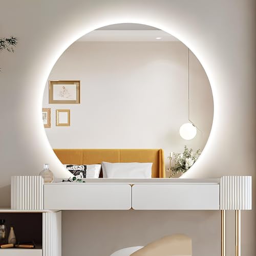 Antibeschlag-Halbmond-Badezimmerspiegel für die Wand, unregelmäßiger Rasierspiegel mit Hintergrundbeleuchtung und 3 Farbtönen, dimmbar, Memory-Funktion, Antibeschlagfunktion (Mitte, 81 x 90 von ZHANGshouf