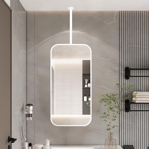 Badezimmerspiegel für die Wand, weißer, an der Decke montierter Spiegel mit Metallstange zum Aufhängen, rechteckiger Kosmetikspiegel mit abgerundeten Ecken, dekorativer Glasspiegel – anpassb von ZHANGshouf