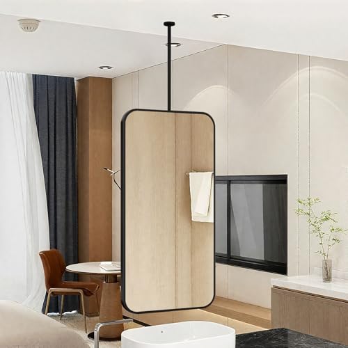 Moderner, an der Decke montierter Spiegel, Hängespiegel mit schwarzem Metallrahmen, rechteckiger Spiegel für Zuhause, Hotel, dekorativer, hängender Badezimmer-Kosmetikspiegel – Ausleger kann von ZHANGshouf