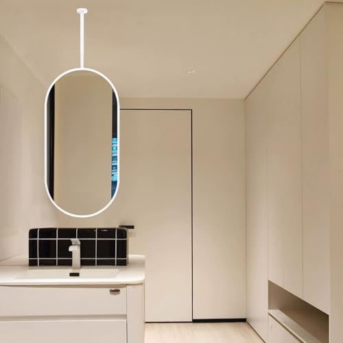 Nordischer ovaler Spiegel, an der Decke hängender Kosmetikspiegel mit weißem Metallrahmen und Ausleger, an der Wand montierter schwebender Spiegel für den Eingang des Badezimmer-Wohnzimmers, von ZHANGshouf