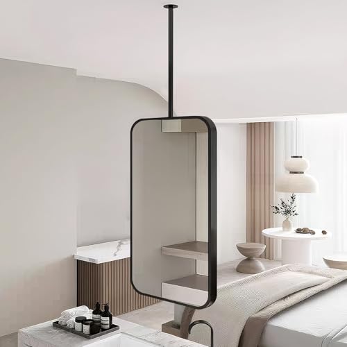 Quadratischer Spiegel zum Aufhängen an der Decke, großer Schminkspiegel, Badezimmer-Wandspiegel mit an der Decke montiertem Ausleger, rechteckiger dekorativer Spiegel mit schwarzem Metallrah von ZHANGshouf