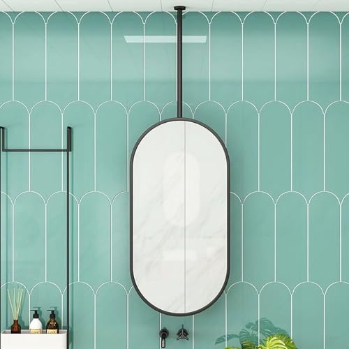 Schwarzer Deckenspiegel, ovaler Badezimmer-Hängespiegel mit Kosmetikspiegel mit Metallrahmen, schwebender dekorativer Spiegel für Zuhause oder Hotel, Rasier- und Schminkspiegel (50 cm x 70 c von ZHANGshouf