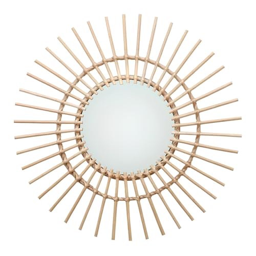ZHANGshouf 58 cm/22,8 Zoll Naturrattan-Sonnenwandspiegel, runder dekorativer Spiegel im Boho-Stil für Badezimmer, Kaminsims, Eingangsbereich, Flure von ZHANGshouf