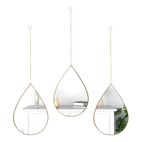 ZHANGshouf An der Wand montierter gerahmter dekorativer Spiegel in Tropfenform, hängender Spiegel für Schminktisch, Schlafzimmer, Wohnzimmer, Esszimmer, Eingangsbereich, Badezimmer (Gold) von ZHANGshouf
