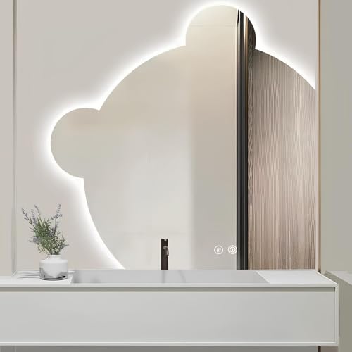 ZHANGshouf Badezimmerspiegel mit LED-Beleuchtung, Wandmontage, Schminkspiegel mit Smart-Touch-Taste, 3000 K/4000 K/6000 K, stufenloses Dimmen (rechts zugeschnitten, 80 cm) von ZHANGshouf