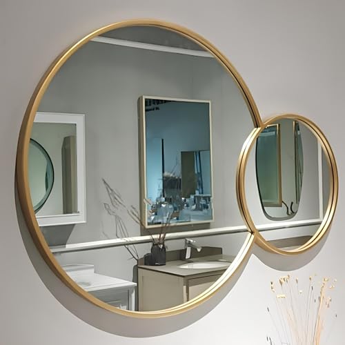 ZHANGshouf Badezimmerspiegel mit Metallrahmen zur Wandmontage – Großer Kleiner kombinierter dekorativer Schminkspiegel – einfacher runder moderner Kosmetikspiegel (Gold, 50 + 20 cm) von ZHANGshouf
