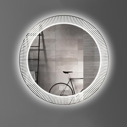 ZHANGshouf Beleuchteter Schminkspiegel in 3 Farben für das Badezimmer – runder, bruchsicherer und beschlagfreier Kosmetikspiegel zur Wandmontage – rahmenloser Rasierspiegel im modernen Design (60 cm) von ZHANGshouf
