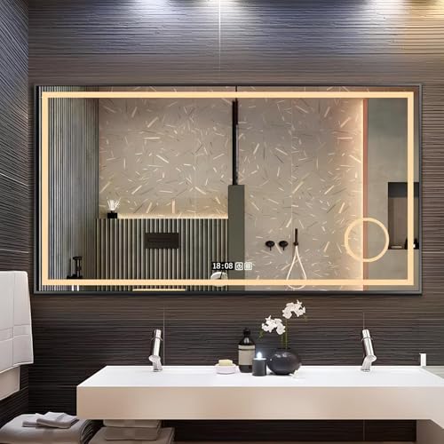 ZHANGshouf Beschlagfreier, beleuchteter Kosmetikspiegel für die Badezimmer-Wanddekoration, horizontal/vertikal, 3 Farben, dimmbarer LED-Ganzkörperspiegel (Schwarz-b, 50 x 70 cm) von ZHANGshouf