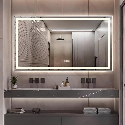 ZHANGshouf Beschlagfreier, beleuchteter Kosmetikspiegel für die Badezimmer-Wanddekoration, horizontal/vertikal, 3 Farben, dimmbarer LED-Ganzkörperspiegel (Silber-a, 50 x 70 cm) von ZHANGshouf