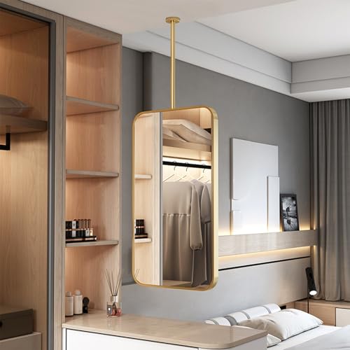 ZHANGshouf Deckenspiegel mit Metallstange zum Aufhängen, rechteckiger Wandspiegel, dekorativer Spiegel, Schminkspiegel für Badezimmer, Schlafzimmer, Wohnzimmer, Garderobe, Gold (50 cm x 70 cm) von ZHANGshouf