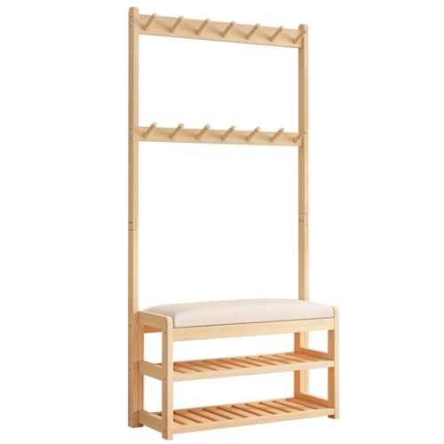 ZHANGshouf Garderobenleiste Schuhbank Flur Baum Eingangsbank mit Stauraum Holzoptik Akzentmöbel mit Holzrahmen 3 in 1 Design von ZHANGshouf